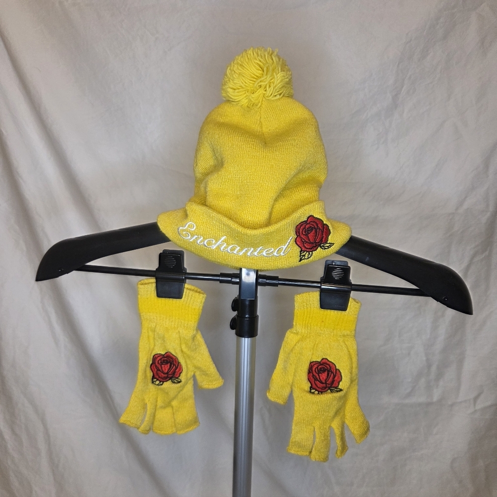 Disney Adult Yellow Pom-Pom Hat & Fingerless Gloves Set